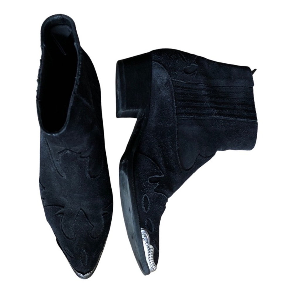 Saint Laurent black suede western ankle boots
